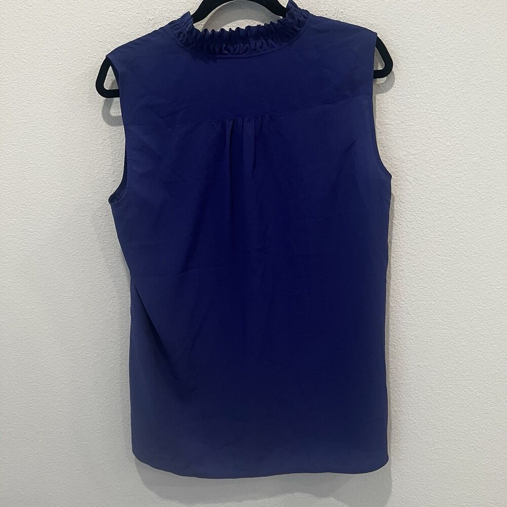 Talbots Blue Sleeveless Blouse Ruffle Trim And Tie Neck Sz 12 Office Work School - Picture 5 of 7